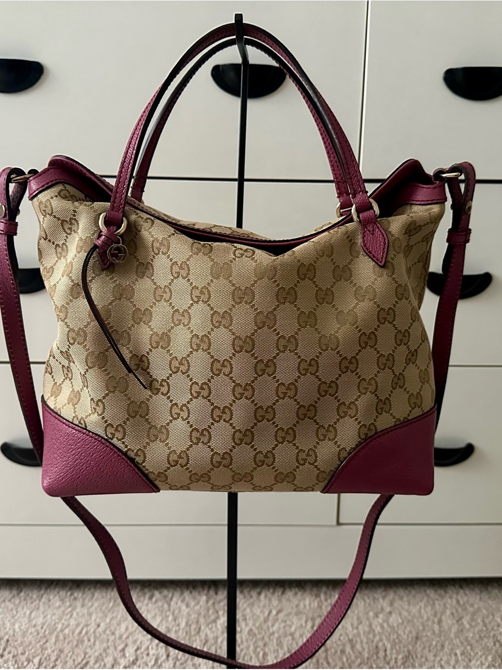 Gucci GG Canvas Leather Trim Tote Bag (Authentic)